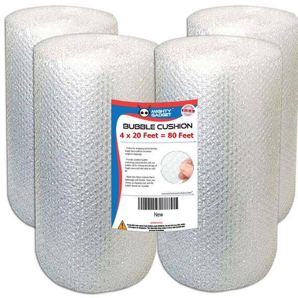 Bubble Cushioning Wrap Rolls, 4 x 20 Feet, Perforated Every