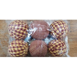 Rag Balls Set of 6 Burgundy Gingham 2.25 In. Diameter Bowl Filler Country Prim Decor