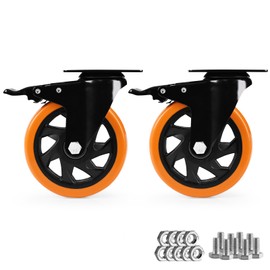 Caster Wheels, Heavy Duty 5 Inch Casters Set of 2, Locking Swivel Casters Wheels for Cart, Furniture and Workbench, Orange