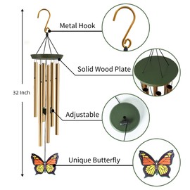 JZSTOM Memorial Wind Chimes Butterfly 32” Deep Tone in Memory of Loved One Father Mother Sympathy Gift for Outside Decor Patio Garden