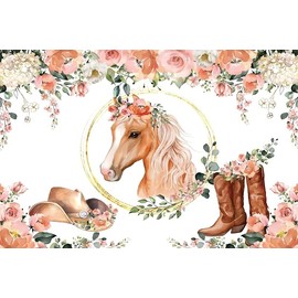 Renaiss 2.2 x 1.5 m Horse Birthday Background Western Cowboy Cowgirl Flower Rustic Photography Background Baby Shower Girl Birthday Party Decoration Vinyl Photo Studio Props