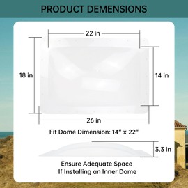 Beleeb RV Skylight Replacement 18" x 26" -Universal Outer Dome Fits All Standard 14"x22" Openings, RV Shower Skylight for Camper Trailer Fifth Wheel Motorhome Truck (CLEAR)