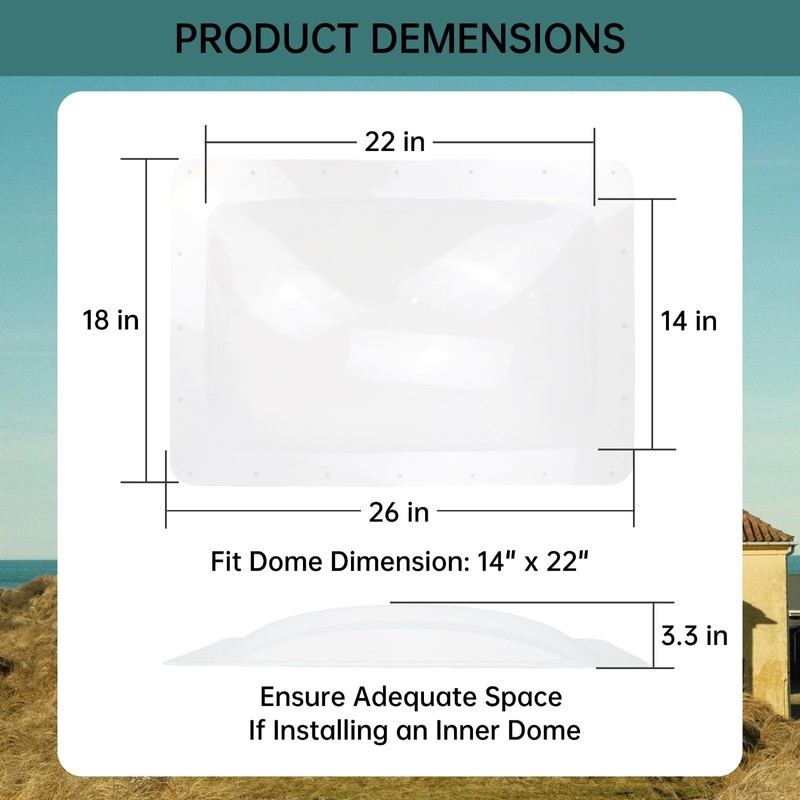 Beleeb RV Skylight Replacement 18" x 26" -Universal Outer Dome