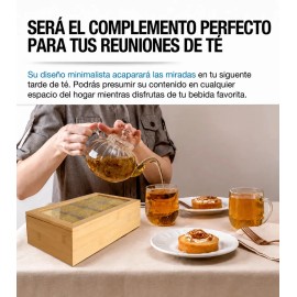 Caja Organizadora Te 8 divisiones Madera de Bambu Diseño Minimalista Compacto Multifuncional Almacenamiento Tisanas Clasificacion Cocina