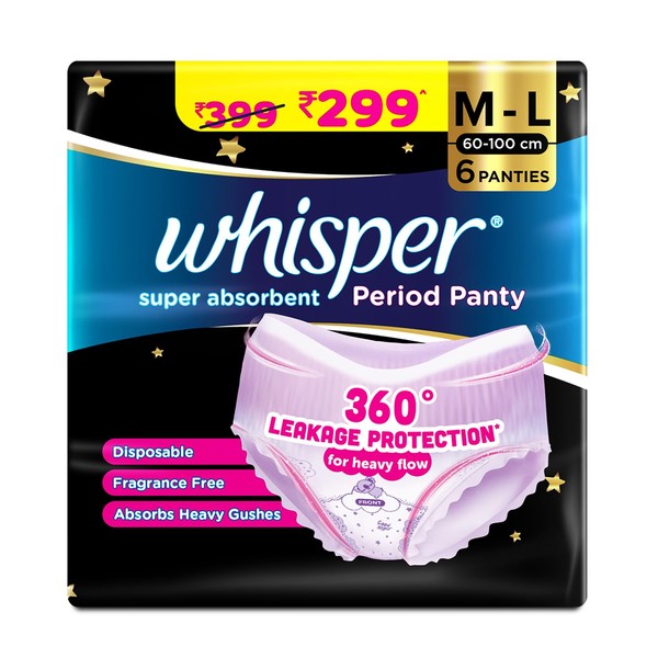 CONFETTIWOW Whisper Bindazzz Night Period Panty|6 M-L Panties|upto 0% Leaks|360