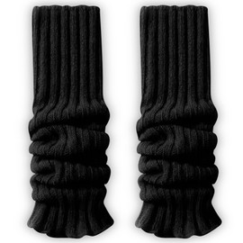 FGen Winter Leg Warmers, Warm Leg Warmers for Women, Warm Leg Warmers, Knitted, High Footless Knee Socks, Ankle Warmers, Soft, Flexible, for Winter When It's Cold, black