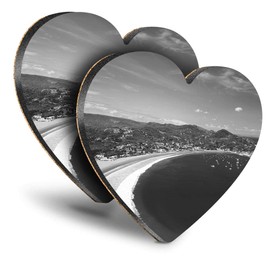 Destination Vinyl ltd Great Coasters (Set of 2) Heart - BW - San Juan Del Sur Nicaragua Beach Travel Drink Glossy Coasters/Tabletop Protection for Any Table Type #43475