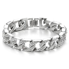 iMECTALII Stylish Men's Women's Curb Chain Bracelet with Rhinestones, Clasp, Highly Polished, Metal, Non-applicable