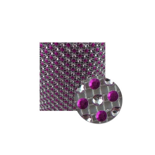 Glittering Faux Diamond Dazzling Faux Rhinestone Mesh Ribbon Wrap for Arts and Crafts Decorations and Cake Decorations, 1 Strip 4-1/2 Inch x 3 Feet - Fuchsia and Silver