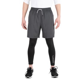 TLAENSON Boys Athletic Shorts with Leggings Kids 2 in 1 Sports Football Pants with Zipper Pockets Grey 8-9 Years/Size 140