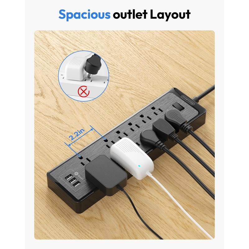 NTONPOWER Flat Plug Extension Cord 25 Ft, NTONPOWER Surge Protector