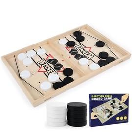 HENGYAN Large Fast Sling Puck Game - Test Your Speed and Accuracy with This Fast Action Super Winner Wooden Air Hockey Board Game - Guaranteed Fun for Family Game Night or Party with Friends (L)