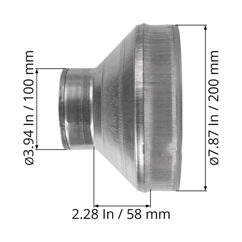 8" to 4" Inch Galvanized Steel Round Duct Reducer -