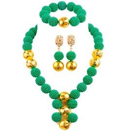 aczuv Simulated Pearl Set Jewelry Nigerian Wedding African Beads Women Jewelry Set, Necklace 18inches , Bracelet 8inches, Plastic, No Gemstone