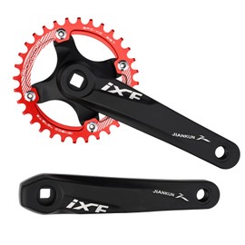 FOMTOR Single Speed Crankset, Bike Crank Arm Set 170mm 104 BCD Road Bike Crankset, Mountain Bike Narrow Wide Tooth Chainring 32T, for MTB BMX Mountain Road Bicyle, Red