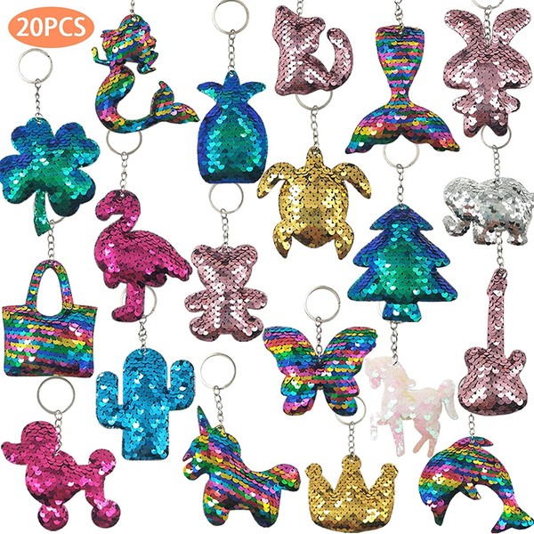 GuassLee 20pcs Flip Sequin Keychain Party Favors Easter Bag Filler Keychains for Kids & Adults Birthday Favors Backpack Accessories