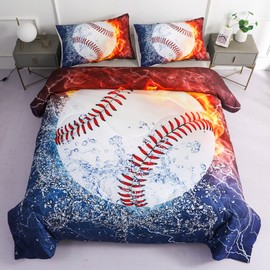 Roscloud Sports Baseball Comforter Sets Twin Size Bed Set- 2PC Ice Flame Galaxy Baseball Boys Quilt Bedspread Bedding Set（Comforter x 1 Pillowcases x 1）