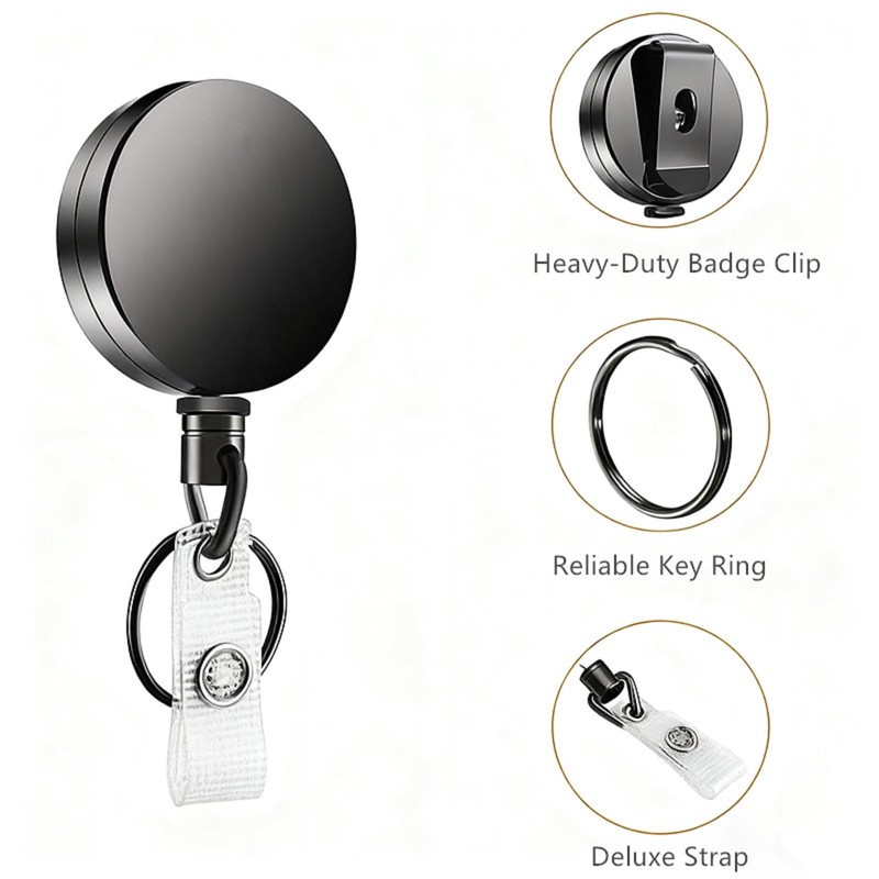 Bestac ID Badge Reel with Clip & Keyring: Features All-Metal