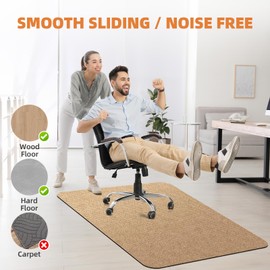 Office Chair Mat for Hardwood Floors 55" x 35", Durable Non-Slip Large Tile Floor Protector, Anti-Scratch Thick Heavy-Duty Recyclable Gliding Desk Mats for Computer Rolling Chairs, Khaki/Camel