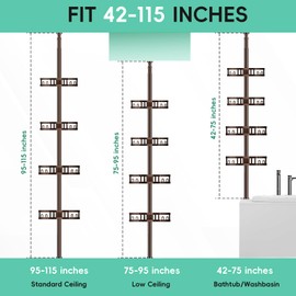 HEVEL Corner Shower Caddy Tension Pole, 4 Tier Adjustable Shower Organizer Corner 62-115 Inch, Rustproof Bathroom Shower Shelves for Bathtub Storage,Bronze