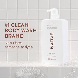 Native Body Wash for Women, Men | Sulfate Free, Paraben Free, Dye Free, with Naturally Derived Clean Ingredients, 36 oz bottle with pump - Pack of 1 (Coconut & Vanilla)