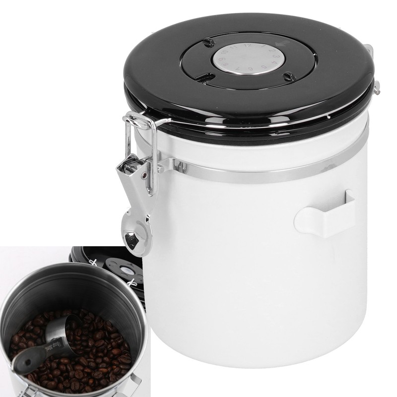 Sealing Container with Spoon Stainless Steel Coffee Beans Canister with