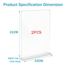 2 Pack Acrylic Sign Holder 5.8 x 8.3 Inches, Clear Menu Stand, Vertical Flyer Display, Table Paper Holder, Desk Brochure, Plastic Sign Display for Restaurants, Office, Store (A5)