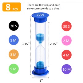 WSSROGY 8 Pack Colorful Hourglass Sand Timer Set for Kids, 20Sec 30Sec 1Min 2Min 3Min 4Min 5Min 10Min for Kids Toothbrush Games Classroom Home