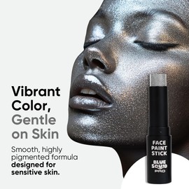 Blue Squid PRO Metallic Silver Face Paint Stick - Waterproof Silver Body Paint Adults & Kids Eye Black Baseball, Eyeblack Softball -Hypoallergenic Twist-Up Non-Toxic Makeup Stick Cosplay, Sports & SFX