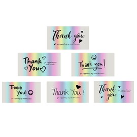 120Pcs Thank You Cards, Holographic Rainbow Thank You Cards, Thank You for Supporting My Small Business, 6 Styles Thank You Business Card, Customer Appreciation Package(9 × 5 cm).