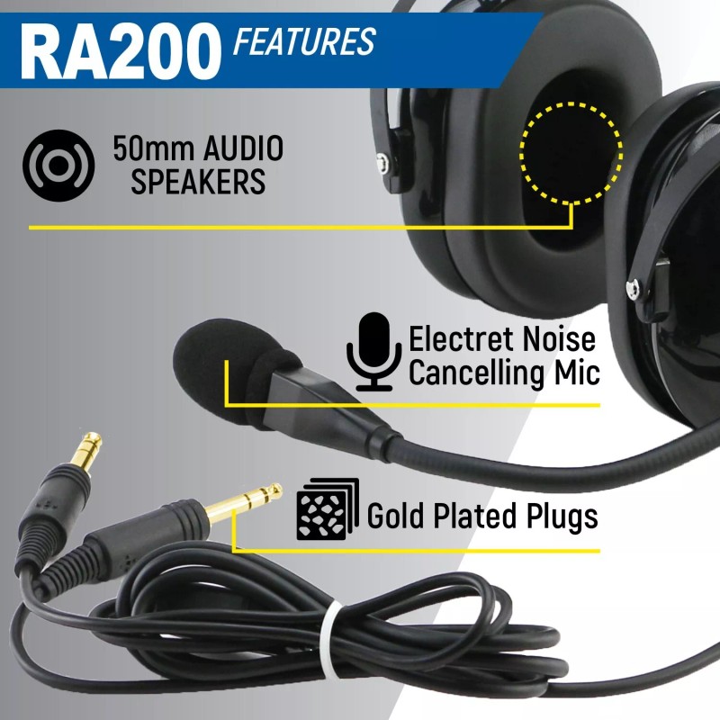 Rugged Air RA200 General Aviation Student Pilot Headset Music Input