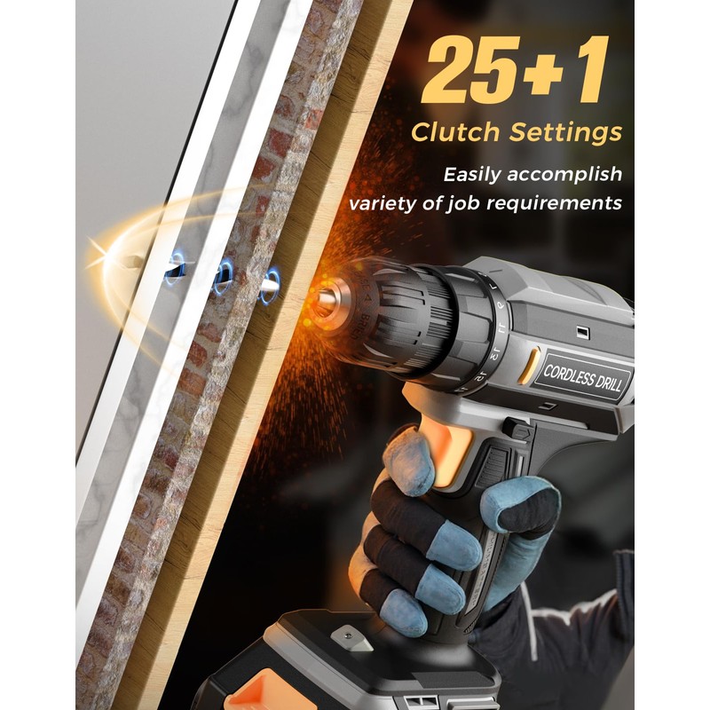 Cordless Drill, 20V MAX Power Drill Set with 2 Batteries