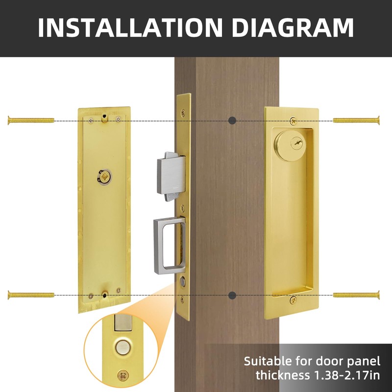 Senharvest Pocket Door Privacy Lock with Keys, Modern Rectangular Hardware,