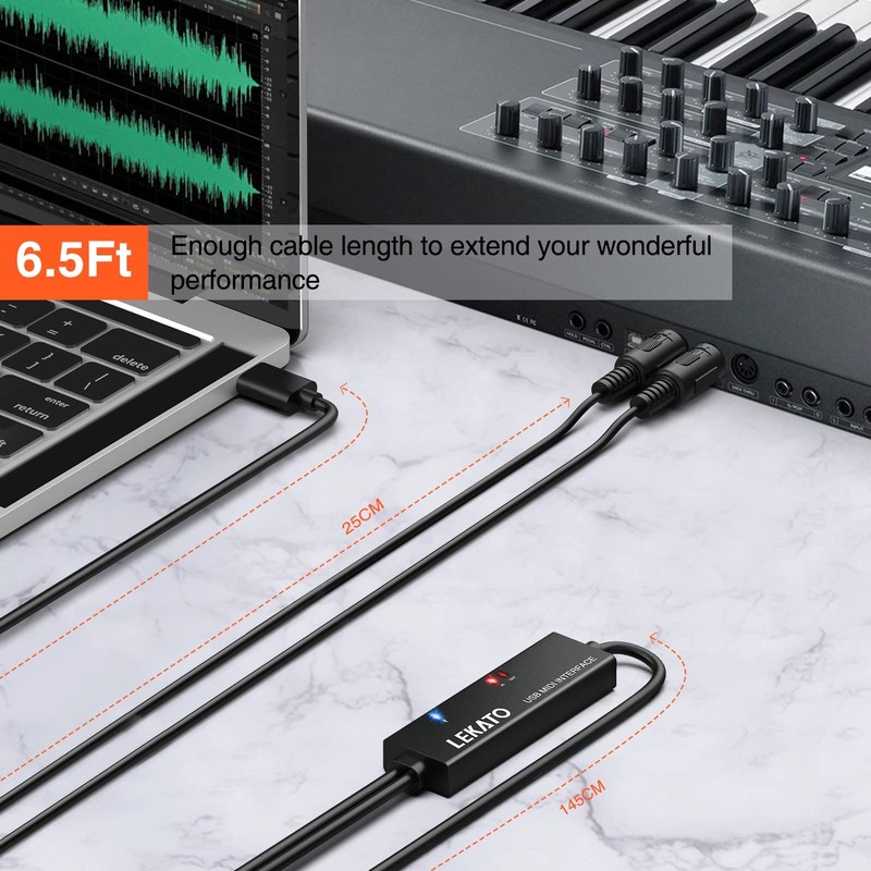 LEKATO MIDI Cable, MIDI to USB C, Type-C MIDI Interface