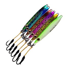 Flat Side Vertical Fast Irons Speed Ocean Jigs w/MUSTAD Hooks & Owner Rings | Military Grade Kevlar Assist Cord | 7 Colors & 5 Weights | Scientifically Proven Color & Depth Hydro-Engineering