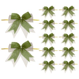 PATIKIL 4 Inch Mini Burlap Bows for Crafts, 12 Pcs Handmade Bow Knot Double Layer Ornament Bow Pre-Tied Bowknot for Festival Holiday Party Supplies, Beige/Green