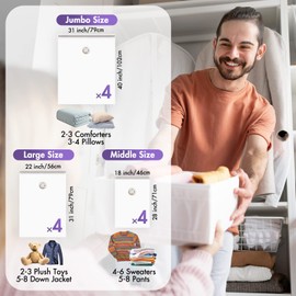 TAILI 12 Pack Combo Vacuum Storage Bags, Vacuum Seal Bags for Clothing (4 Jumbo, 4 Large, 4 Medium), Space Saver for Bulky Beddings, Comforters, Blanket, Closet Organization Space Saving