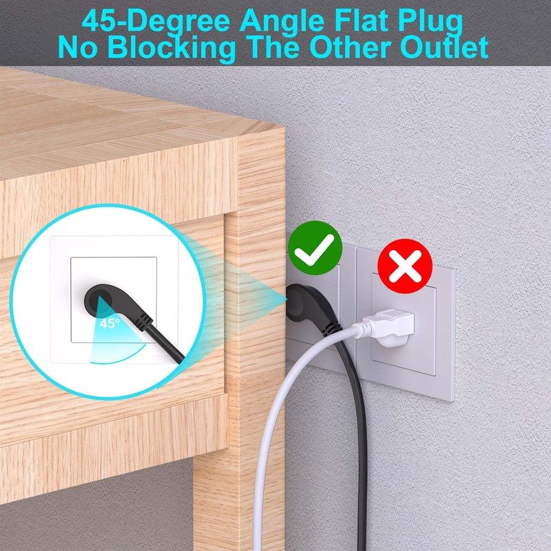 1 FT Flat Plug Extension Cord - HICITY 3 Outlet