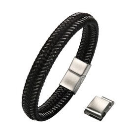 OIDEA Men's Leather Bracelet with Magnetic Clasp: Braided Bangle Wrists Leather Bracelet with Magnetic Clasp Vintage Retro Style Jewellery Gift for Men Boys Silver Gold Black Blue, Leather Stainless