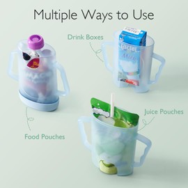 Momcozy Baby Pouch Holder No Squeeze, Baby Food & Juice Box Holder, Mess-Free, Easy Grip for Self-Feeding, BPA-Free & DEHP-Free, Must-Have for Babies, Blue
