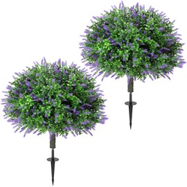 27.5 inch 2 Pack Artificial Lavender Boxwood Topiary Trees