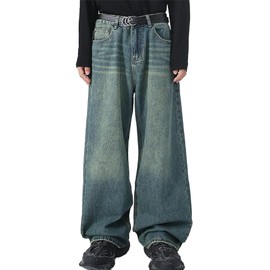 EMMIOL Men's Jeans Baggy Pants Y2K Hip Hop Jeans Casual Solid Jeans Loose Fit 90s Vintage Cargo Denim Pants