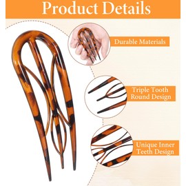 Hair Fork, 4 Pcs French Twist Hair Pin with 3 Inner Teeth Design for Fine & Thick Hairs, Secure Hold for Updos, Buns & Chignons (Multi-colored)